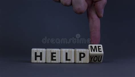 Help You Or Me Symbol Businessman Turns A Cube And Changes Words Help