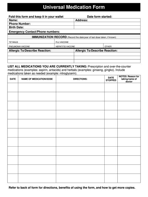 Universal Medication Form Complete With Ease Airslate Signnow