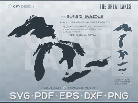Great Lakes Bundle Vector Graphic Svg Superior Michigan Etsy Canada