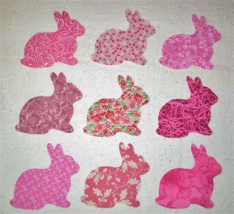 Set Of 9 Pink Bunny Rabbit Iron 0n Cotton Fabric Quilting Apparel