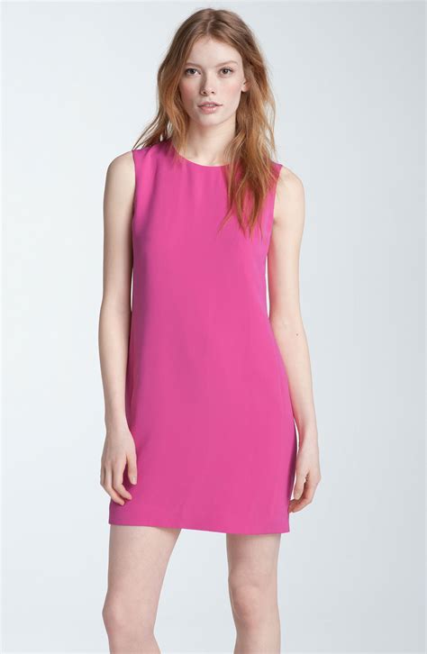 vince sleeveless silk shift dress in pink hot pink lyst
