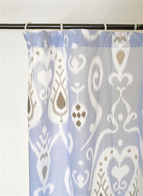 Blue Ikat Curtain Panel Cotton Voile Printed Curtain Sheer Etsy