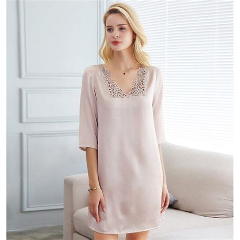 Luxury 100 Natural Silk Nightdress For Women Summer Half Sleeve