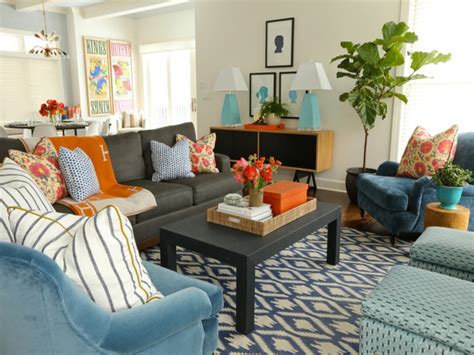 Orange Teal Grey Living Room Modern House