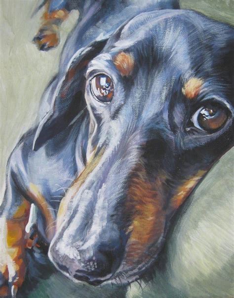 Dachshund Dog Portrait Art Canvas Print Of Painting By Lashepard 11x14