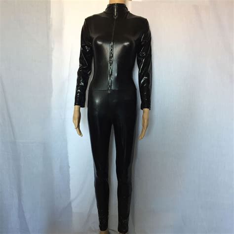Women Black Costume Womens Sexy Catsuit Faux Leather Jumpsuit Ladies