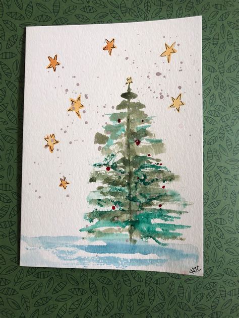 Homemade Christmas Card Watercolor Christmas Tree Card Hand Etsy