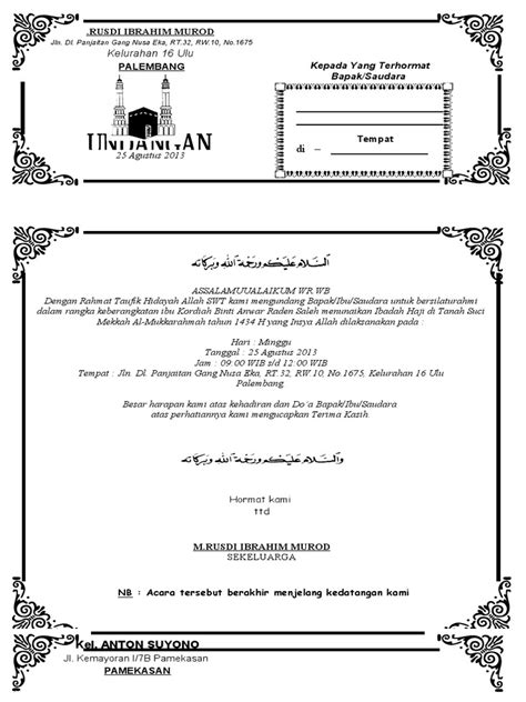 Contoh Surat Undangan Syukuran Ibadah Haji Contoh Surat