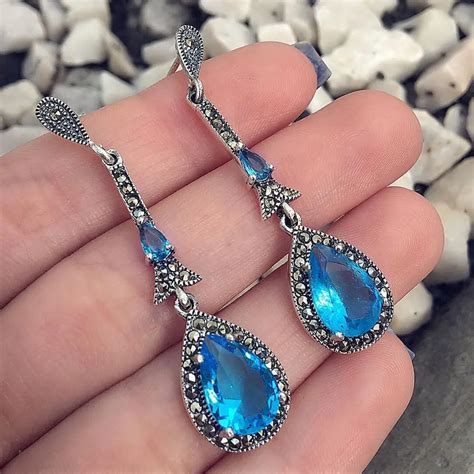 Aliexpress Com Buy 1 Pair Blue Water Drop Earrings Crystal Vintage