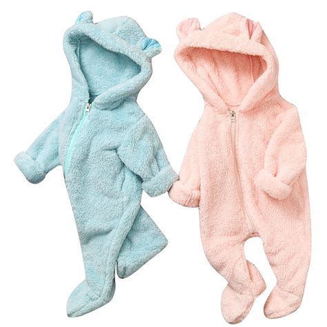 Buy Newborn Baby Boy Winter Fleece Jumpsuit Solid Hooded Romper Warm