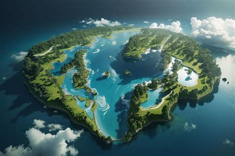 Um Lago Na Forma Dos Continentes Do Mundo No Meio Da Natureza Intocada