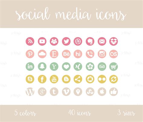 Social Media Icons Set Pastel Colors Download Etsy