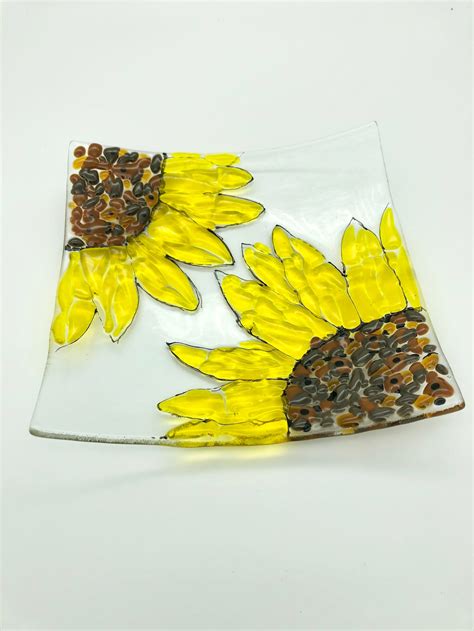 Fused Glass Sunflowers Sunflower Art Fused Glass Trinket Etsy