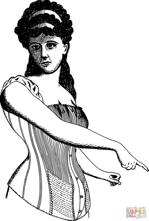 vintage corset lady 1878 coloring page free printable coloring pages