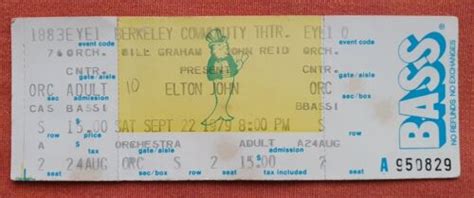 Elton John Unused Ticket Stub Berkeley Ca Back In The U S S A