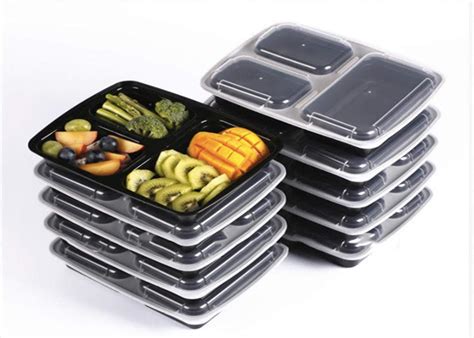 Fitware 10 Pack 3 Compartment Food Storage Bento Lunch Boxes With Lids