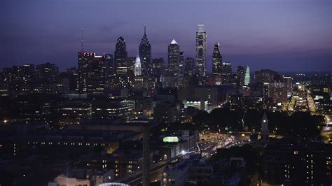 K Stock Footage Aerial Video Of Downtown Philadelphia Skyline Pennsylvania Night Aerial Stock