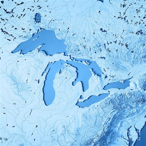Great Lakes 3d Render Topographic Map Blue Digital Art By Frank