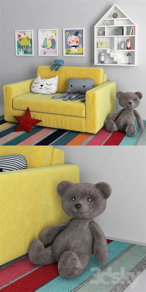 Jacoby denim 78 full sofa sleeper $650. 3d models: Full furniture set - Children's sofa with decor (With images) | Childrens sofa bed ...