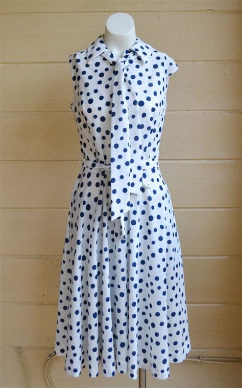 Vintage Blue And White Polka Dot Dress Sleeveless Dress Etsy White