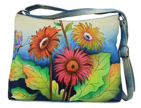Colorful Daisies Leather Hand Painted Handbag Sylvias Designers Touch