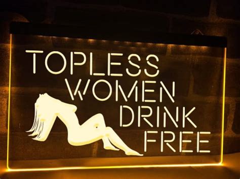 Topless Women Drink Free Led Neon Illuminated Bar Sign Home Etsy