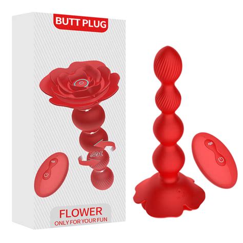Rotating Anal Butt Plug Vibrator Soft Beads Dildo G Spot Rose Sex