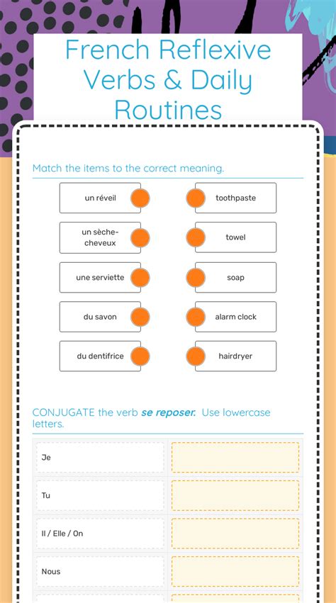 French Reflexive Verbs And Daily Routines Interactive Worksheet By