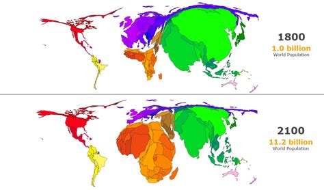 World Population Cartogram 1800 And 2100 Maps On The Web