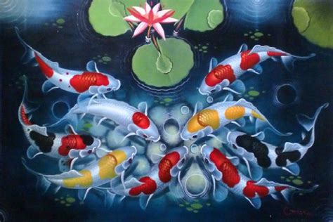 Gambar Lukisan Ikan Koi yang Cantik dan Indah