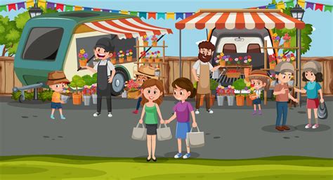 Flea Market Scene In Cartoon Style 6242403 Vector Art At Vecteezy