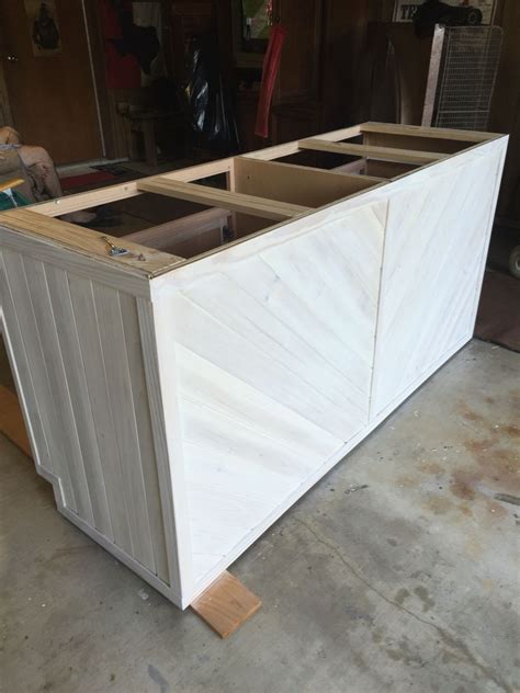 Kitchen Island Made From 2 Stock Base Cabinets Wrapped With Tongue And