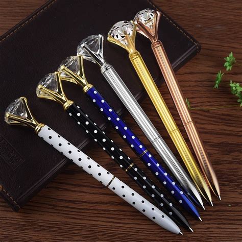6x Crystal Diamond Pen Stylus Bling Rhinestone Metal Ballpoint Pens