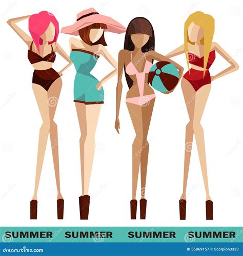 Beach Girls In Bikinis Stock Illustration Illustration Of Advertising