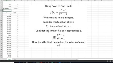 Using Excel To Determine The Limit Of A Function Youtube