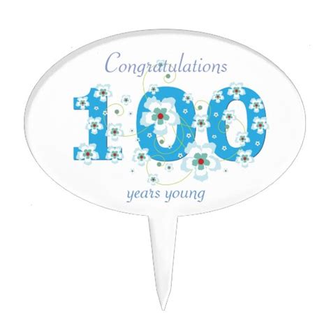100th Birthday Congratulations Blue Flowers Custom Cake Topper