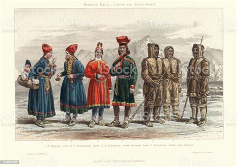 Traditional Costumes Of Lapps And Eskimos 19th Century Stock