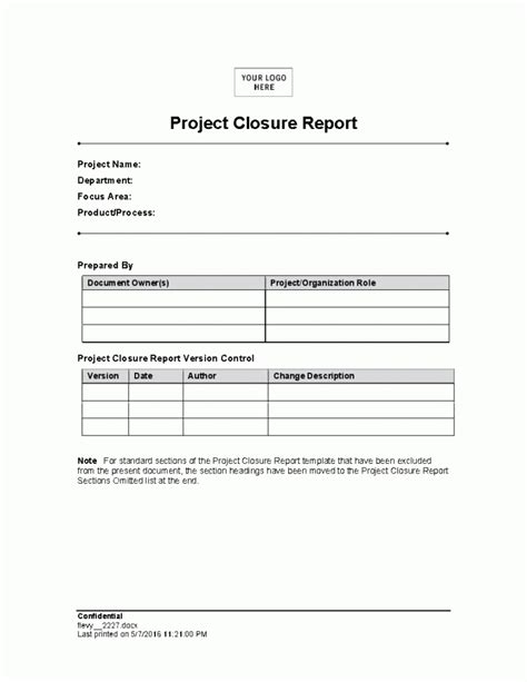 Project Closure Report Word Flevypro Document For Closure Report