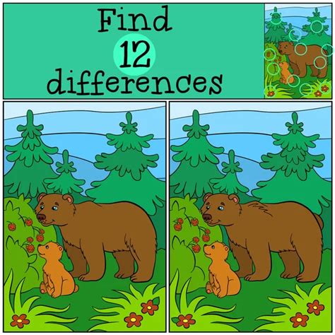 Educational Game Find Differences Mother Polar Bear With Babie