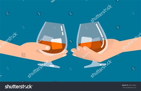 Two Hands Clinking Glasses Brandy Ice Vector De Stock Libre De Regalías 396722662