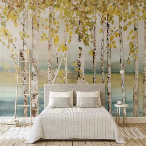 Custom Wallpaper Mural Nordic Style Birch Woods Bvm Home