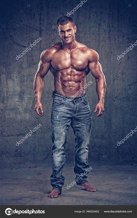 Shirtless Muscular Men Jeans Bodybuilder Wearing Jeans Stock Photo By