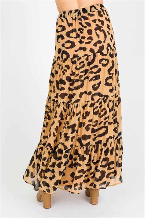 Leopard Chiffon Maxi Skirt Tan Sale The Blue Door Boutique