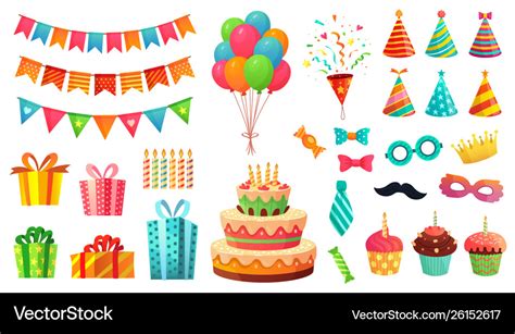 Cartoon Birthday Party Decorations Ts Presents Vector Image