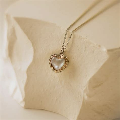 Mother Of Pearl Heart Necklace Vintage Heart Necklace Pearl Necklace