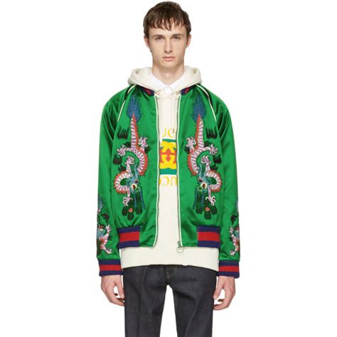 Gucci Green Embroidered Silk Bomber Jacket Gucci
