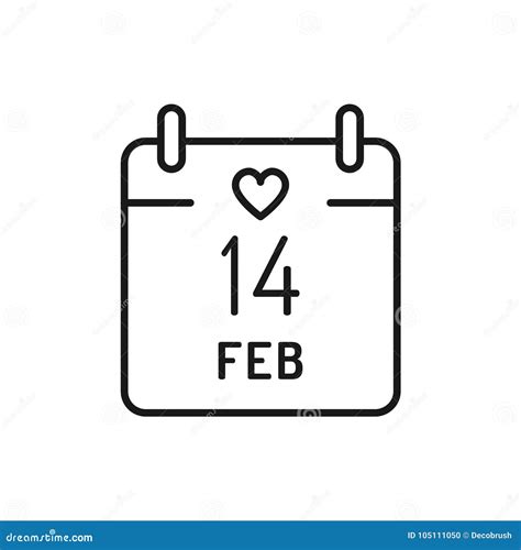 14 February Calendar Icon Valentines Day Thin Line Art Icons Vector
