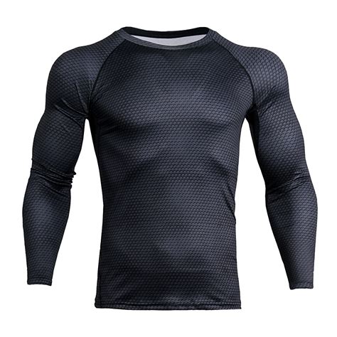 Men Black Long Sleeves Tights Sports Shirt Fitness Compression Tops S
