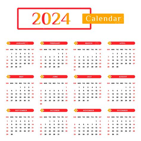 Calendario Anual 2024 Con Estilo Geométrico único Rojo Y Amarillo
