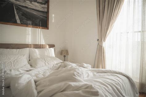 White Interior Of Cozy Bedroom With Morning Light Cozy Bedroom Beside